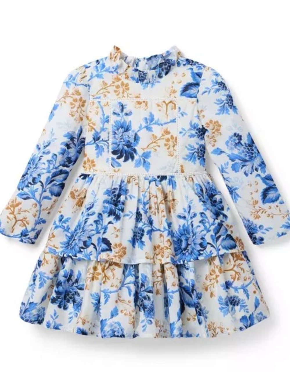 Janie and Jack Floral Tiered Dress in Blue & Tan